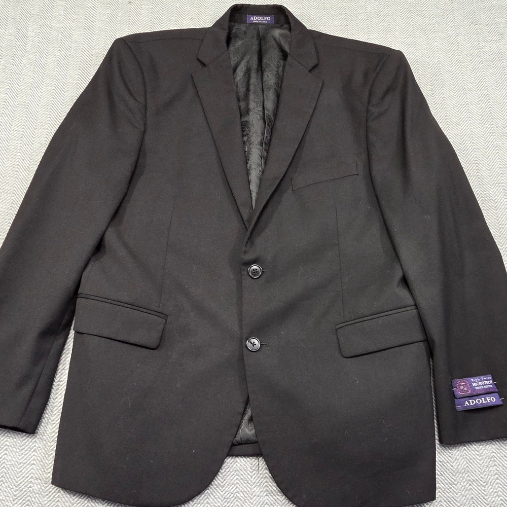 Adolfo Mens Black Blazer High‎ Twist Microtech Super Deluxe Paisley Lining 42R